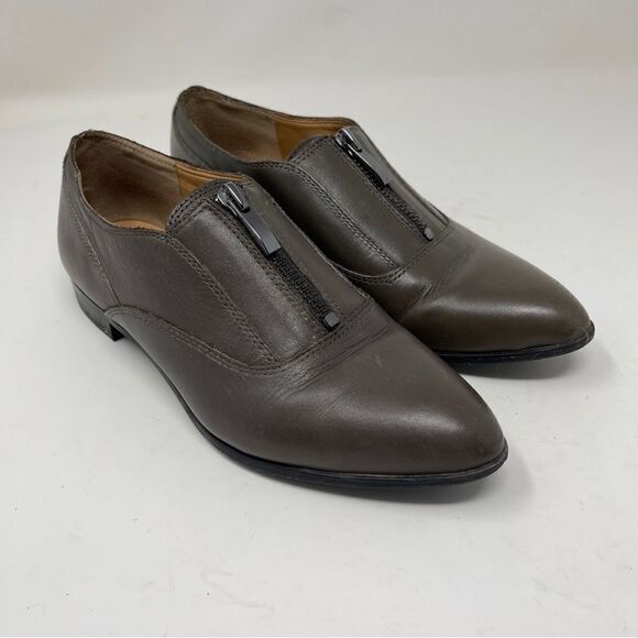Franco Sarto Gray Kagan Pointed Leather Olive Loafer 6M Flats Top Zipper - Picture 10 of 10